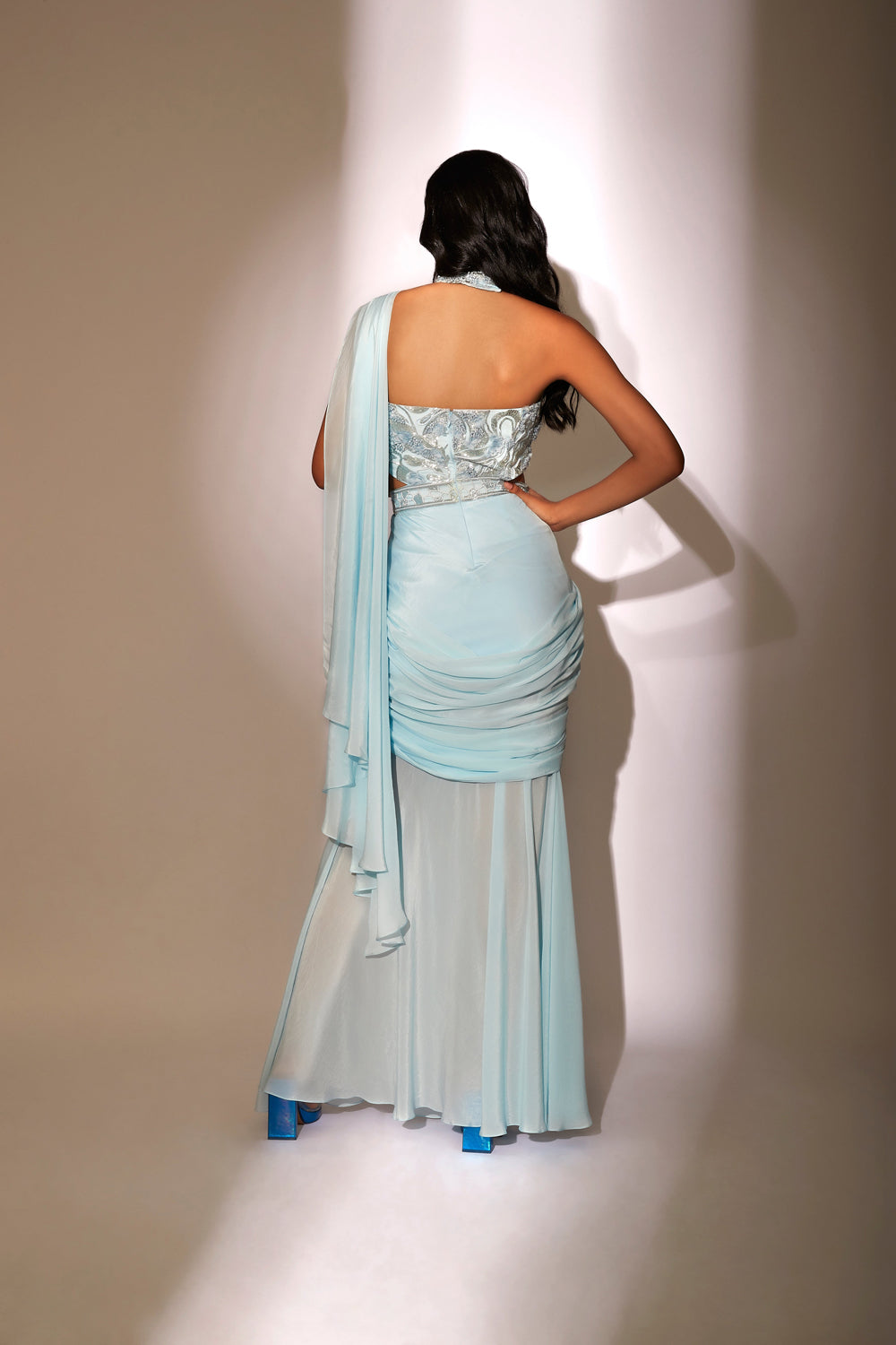 Blue Pre-Draped Saree