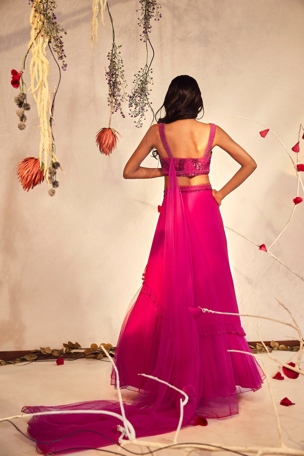 Pink Layered Lehenga Set