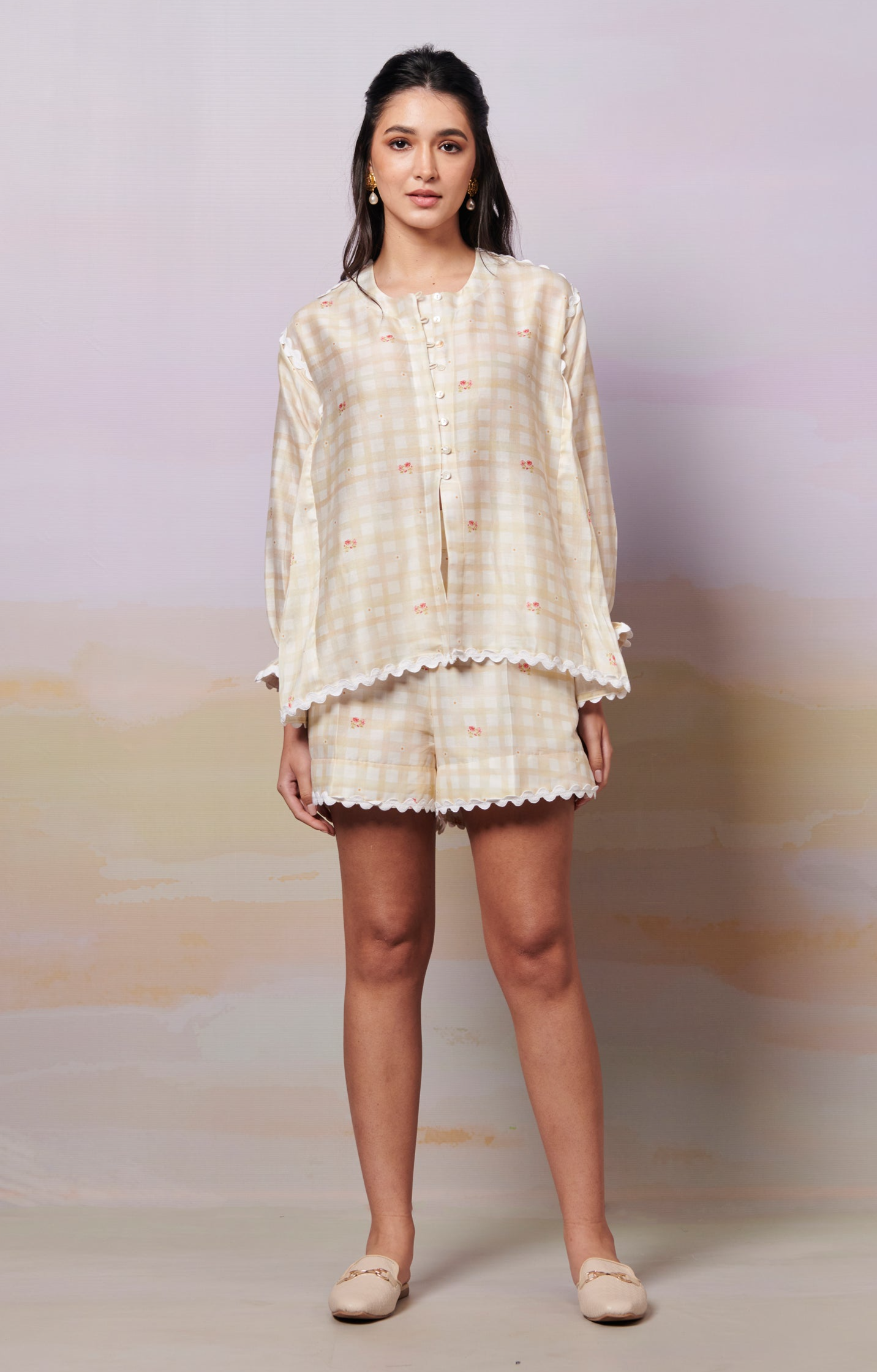 After Glow Rosette Shirt Top And Shorts Co-Ord Set