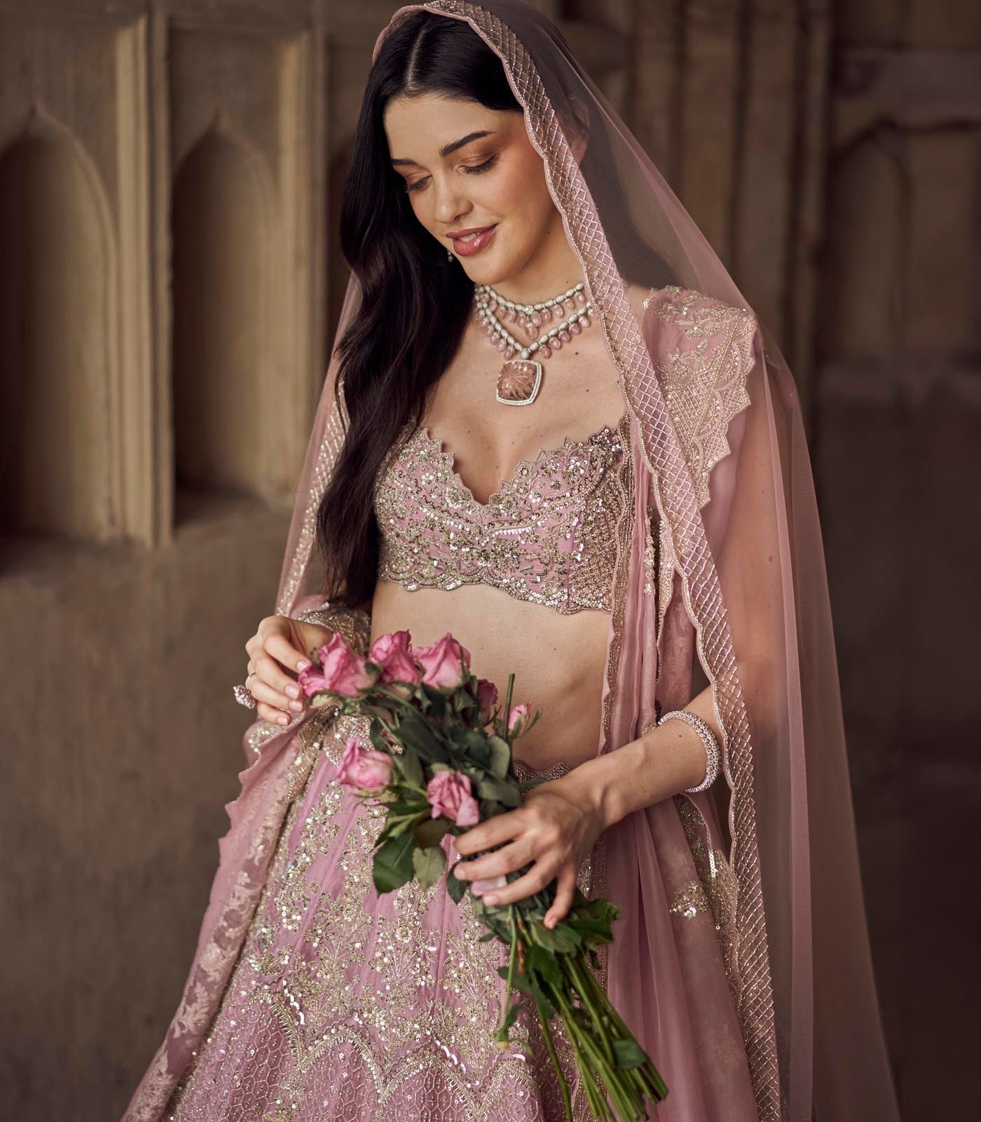 CY Anushree Reddy Blush Pink Akhila Lehenga Set Close Up 1