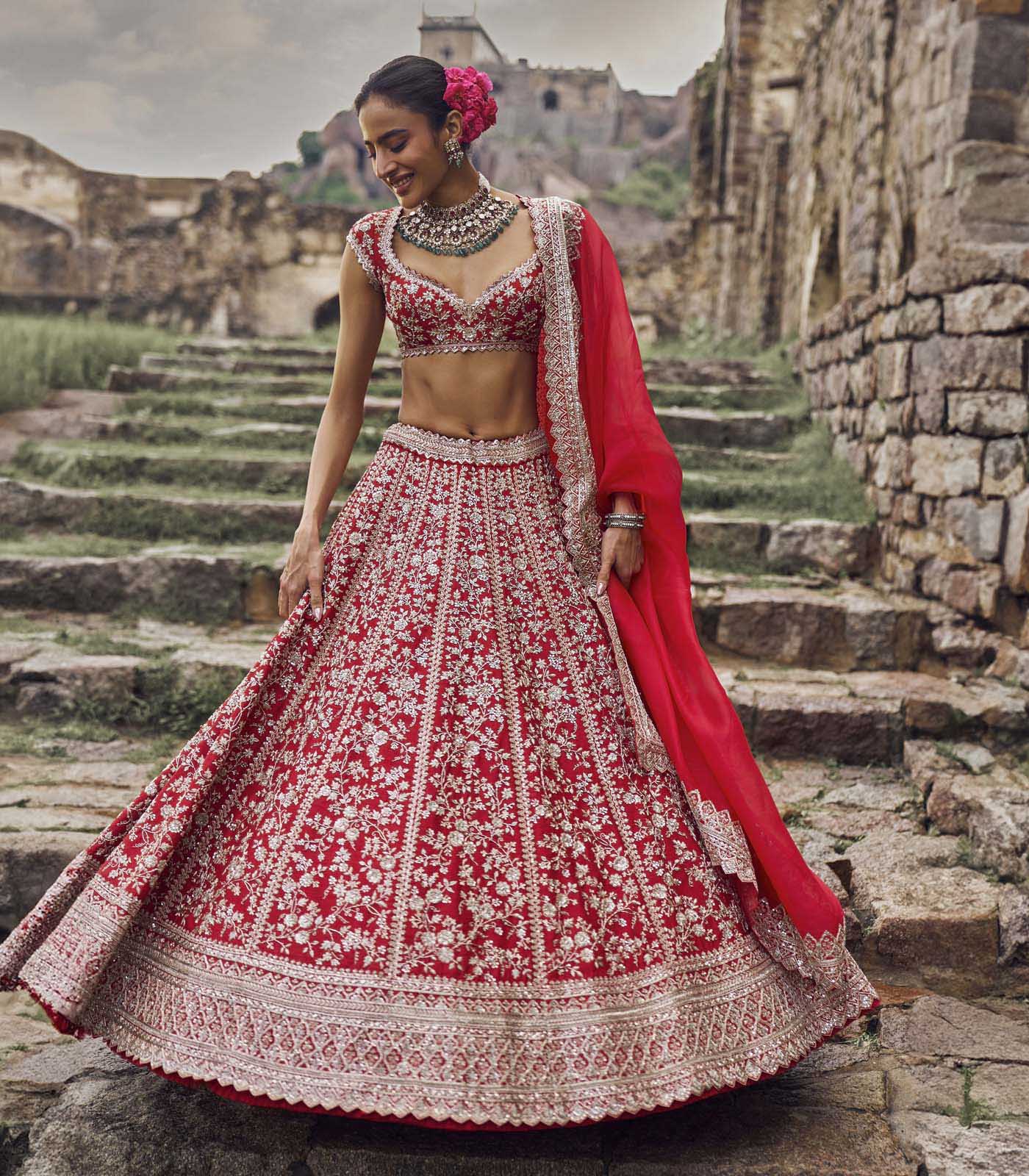 CY Anushree Reddy Red Divila Lehenga Set Front 1