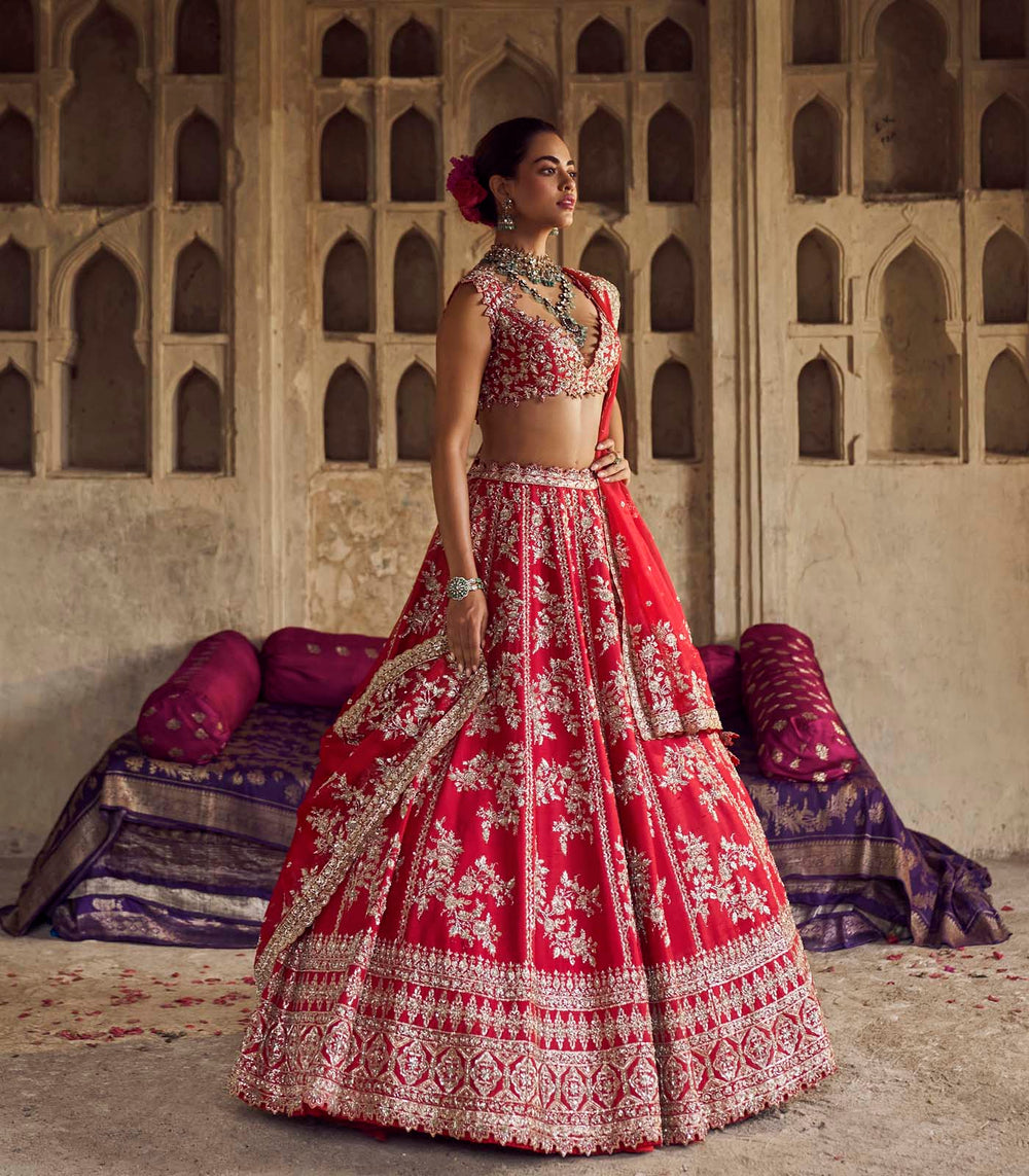 Red Roshini Lehenga Set