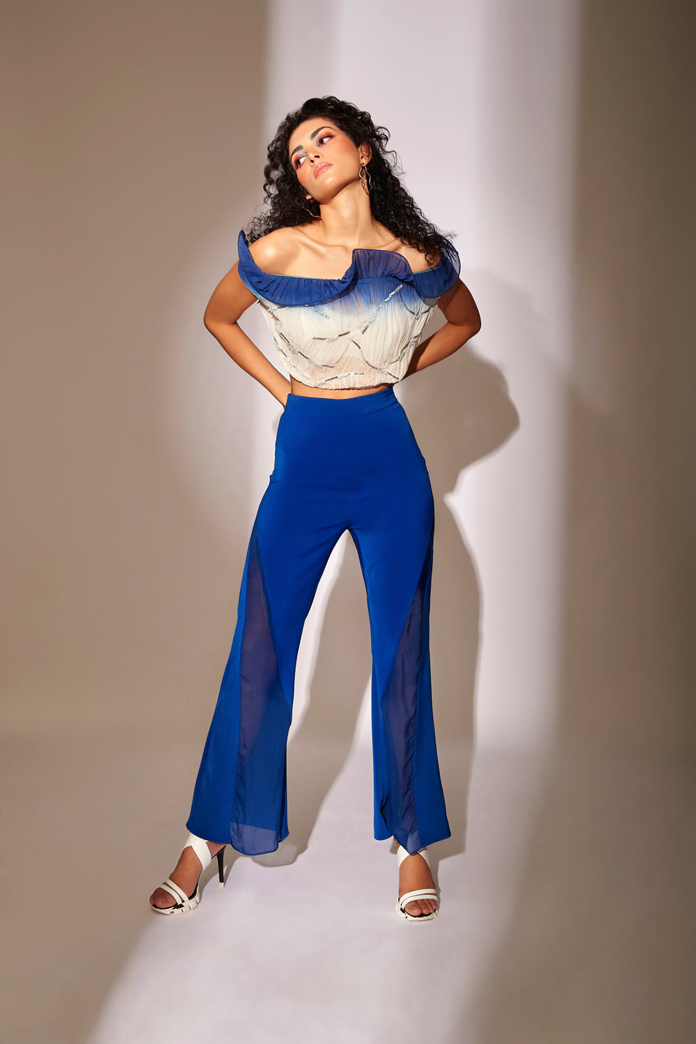 Blue Ruffled Top Co-Ord Set