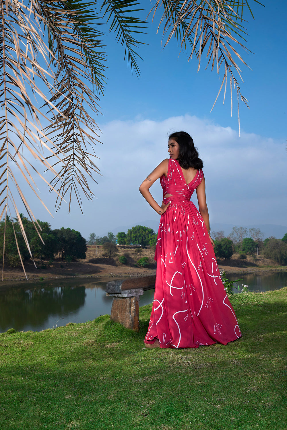 Pink Crepe Printed Maxi Dress