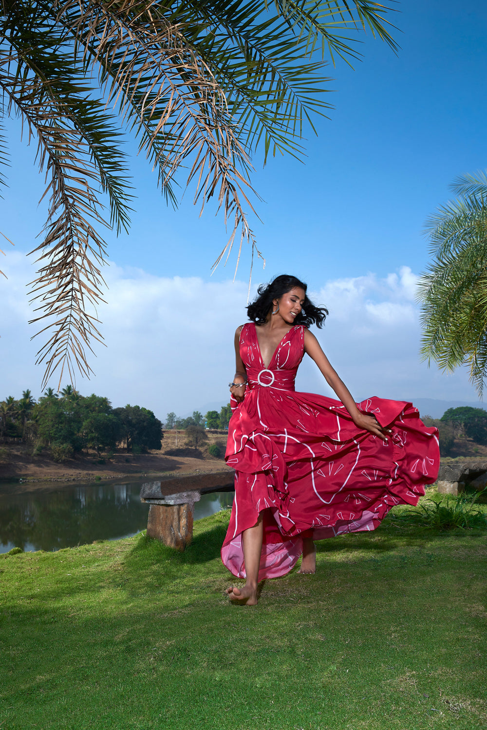 Pink Crepe Printed Maxi Dress