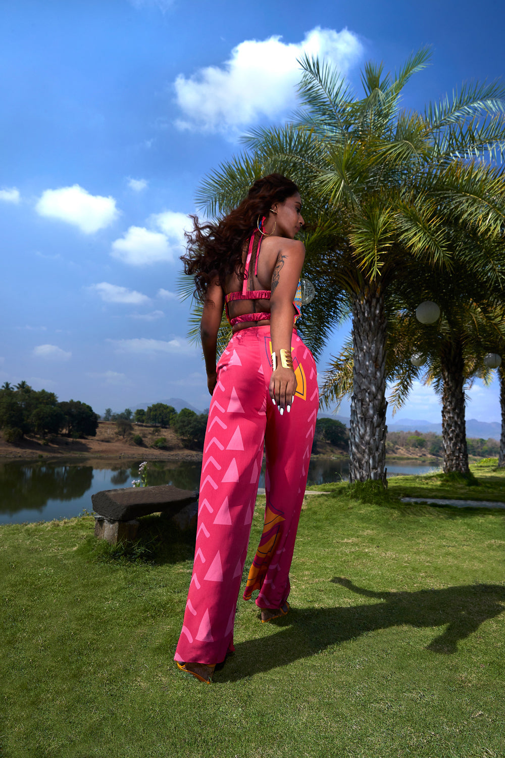 Pink Backless Top With Pants