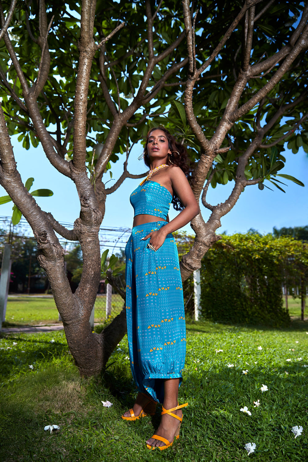 Teal Crop Top with Culottes