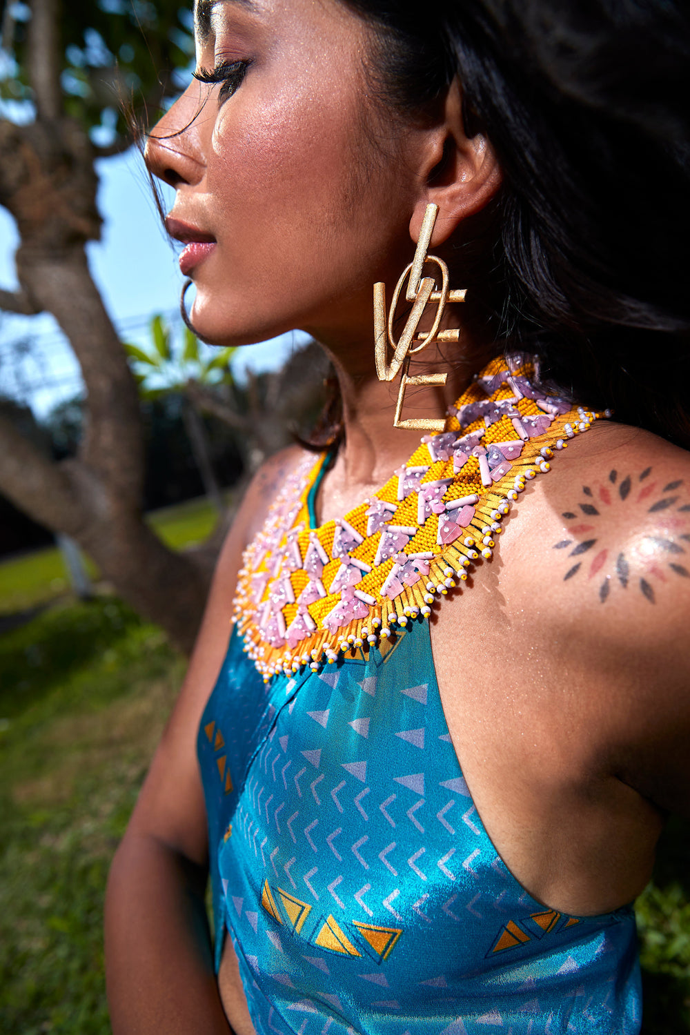 Teal Long Top with Drape Skirt