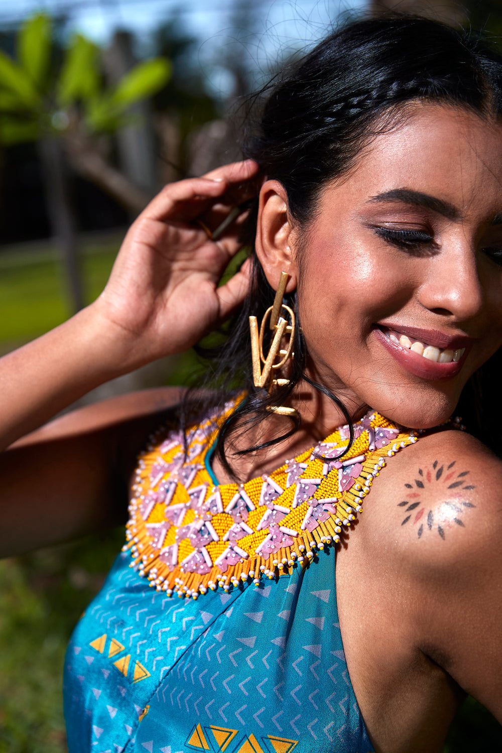 Teal Long Top with Drape Skirt