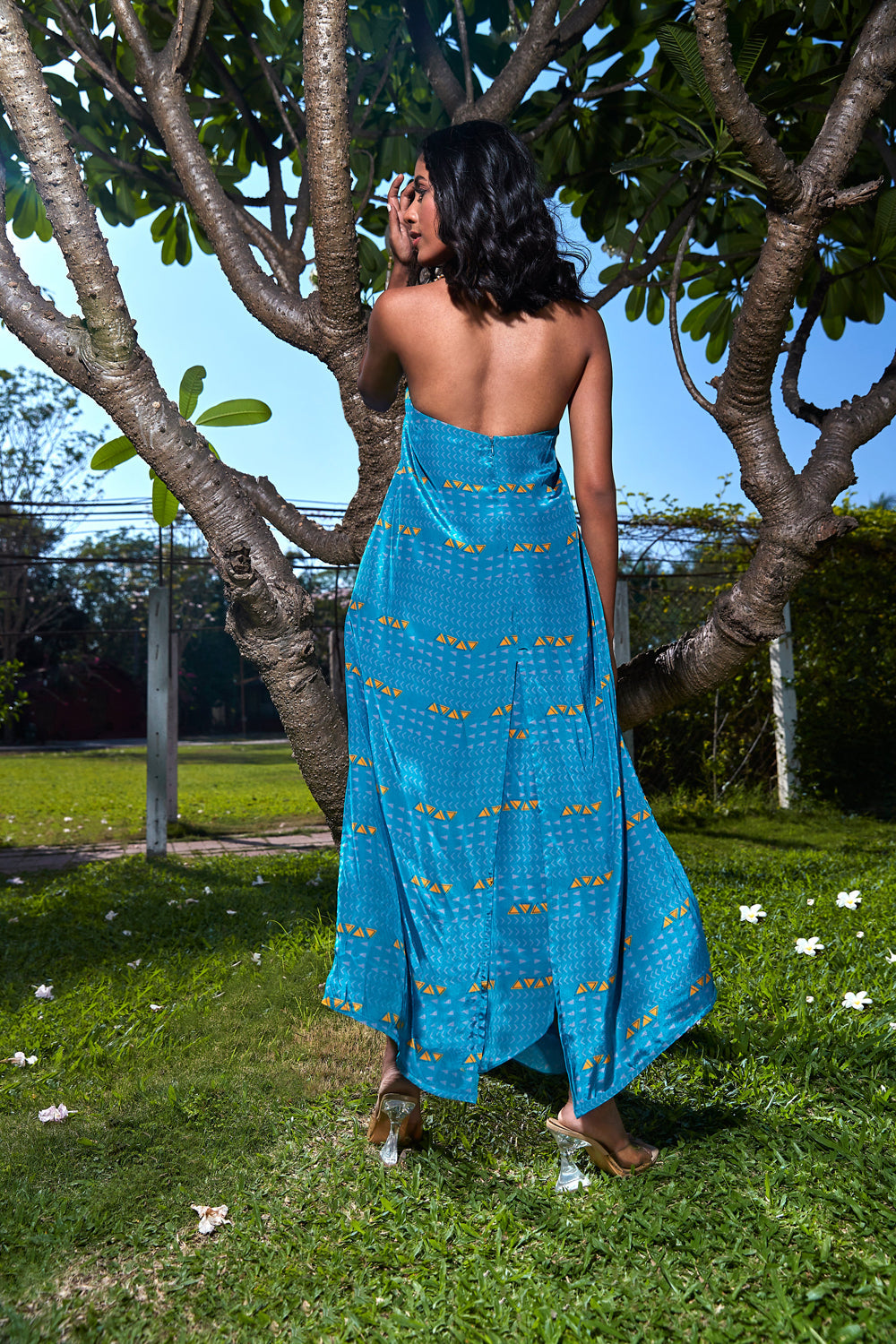 Teal Long Top with Drape Skirt