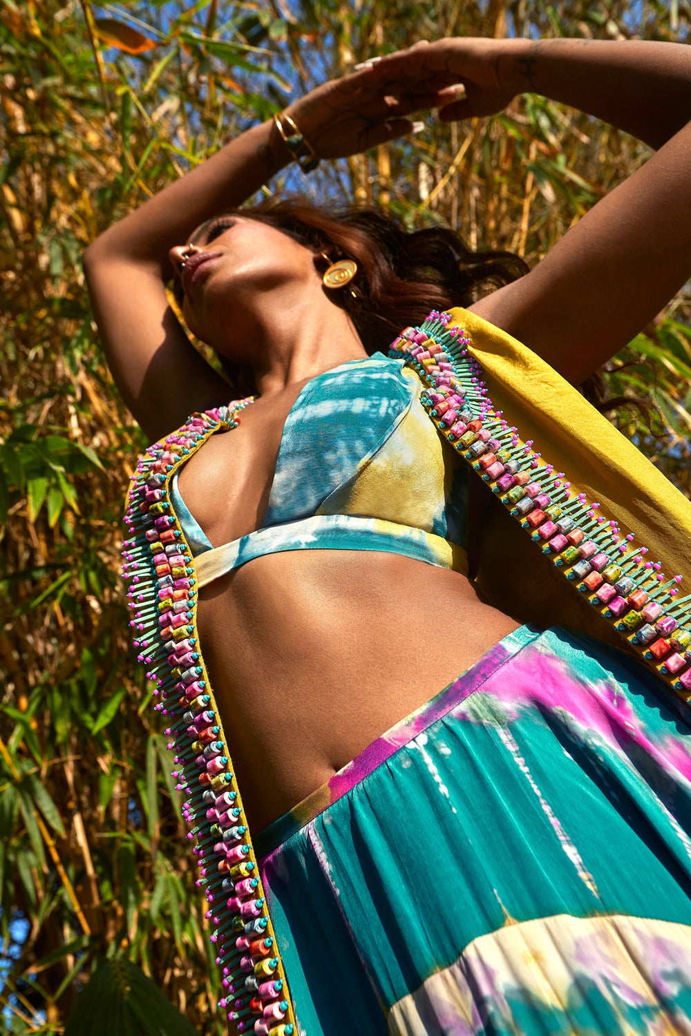 Green Bralette, Jacket and Dhoti Skirt