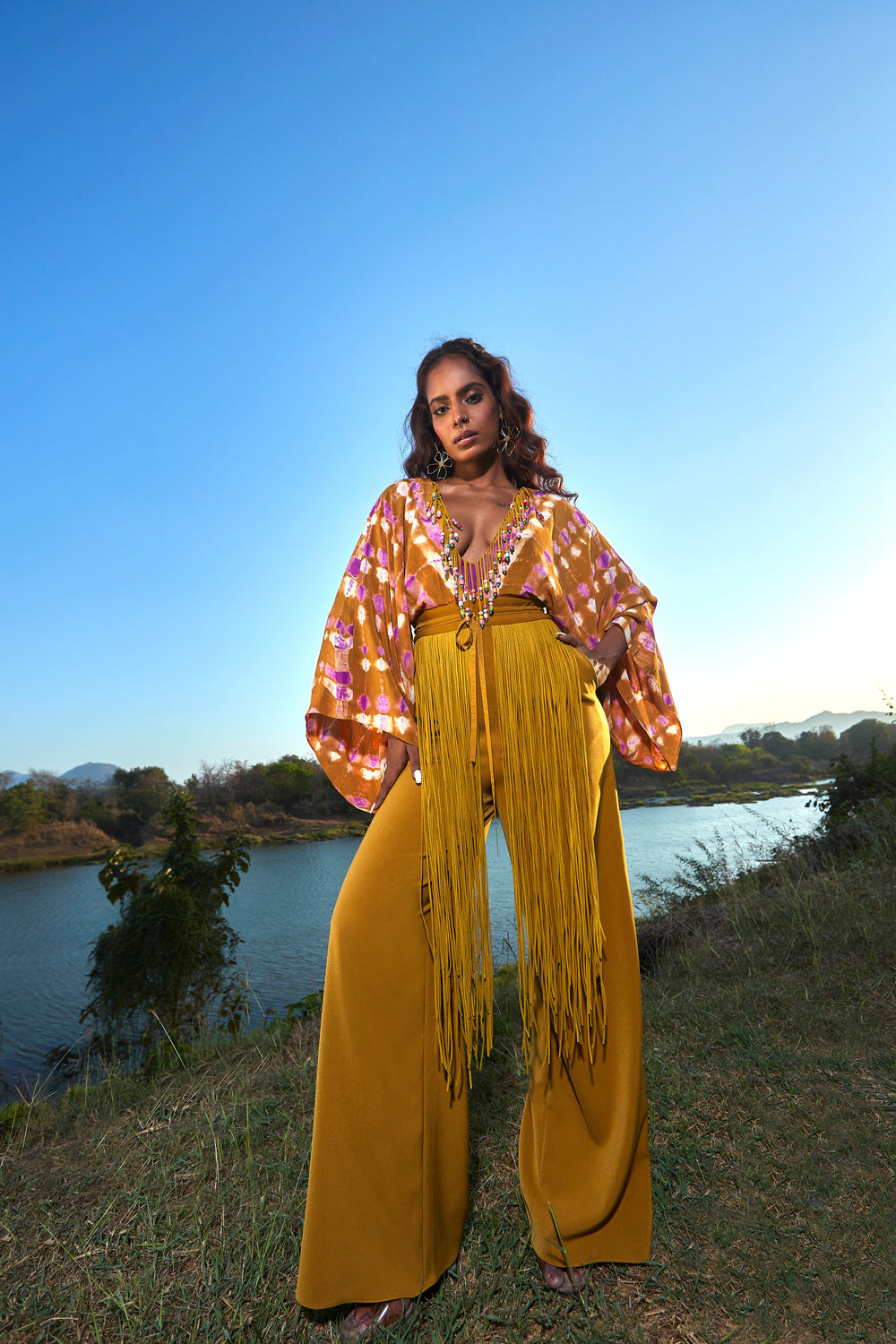 Olive Jumpsuit with Plunging Neckline