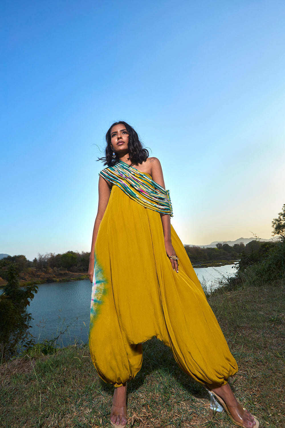 Green Jumpsuit with Corded Throw