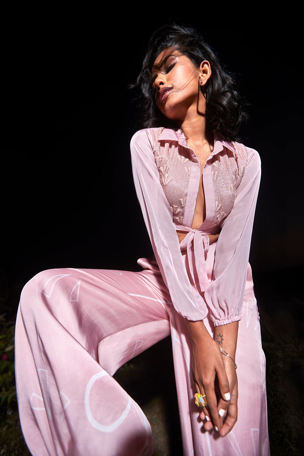 Pink Embroidered Top with Joggers