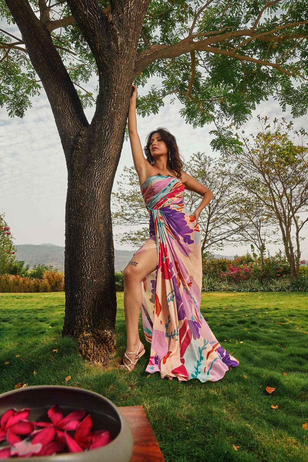 Floral Printed Drape Dress