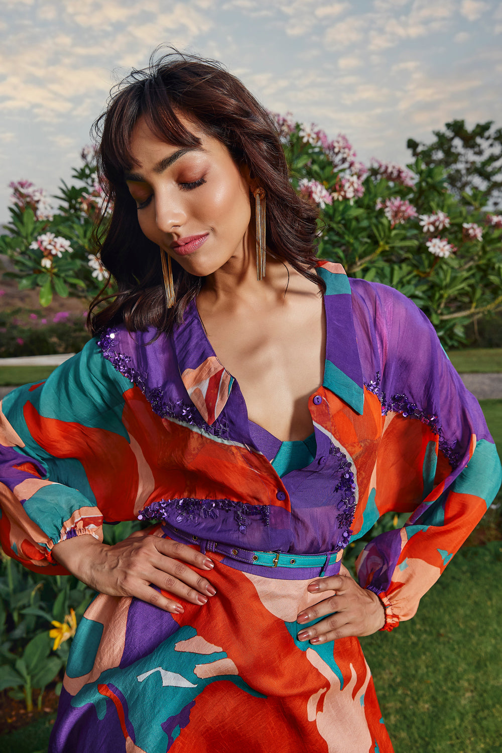 Organza Printed Shirt with a Bralette