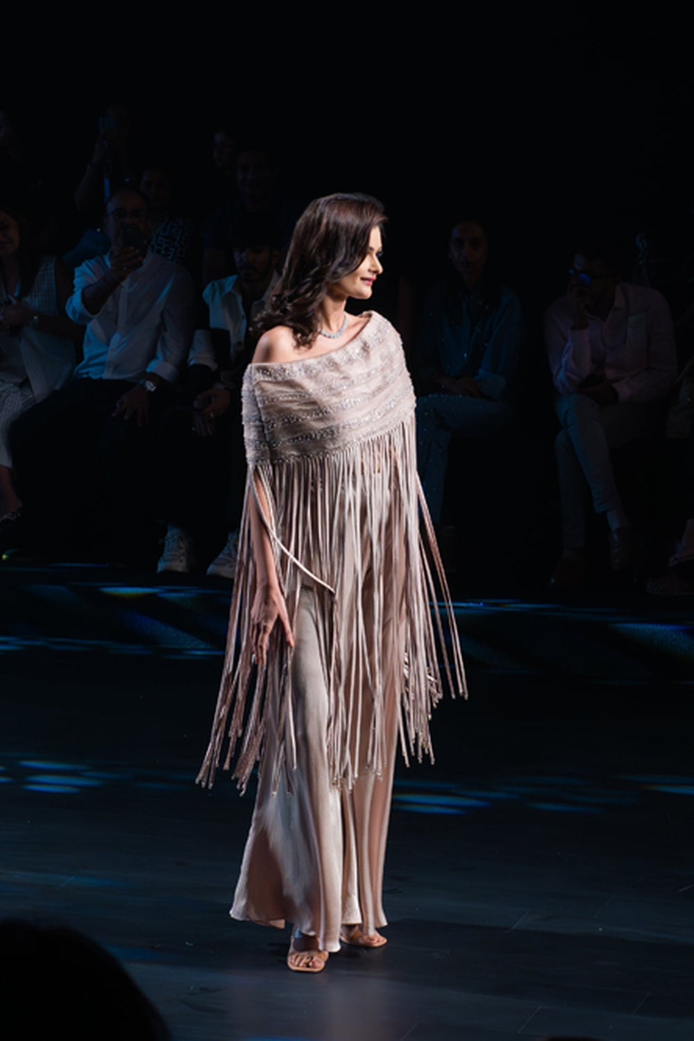 Taupe Palazzo Teamed with a Layered Top Embellished with Cords