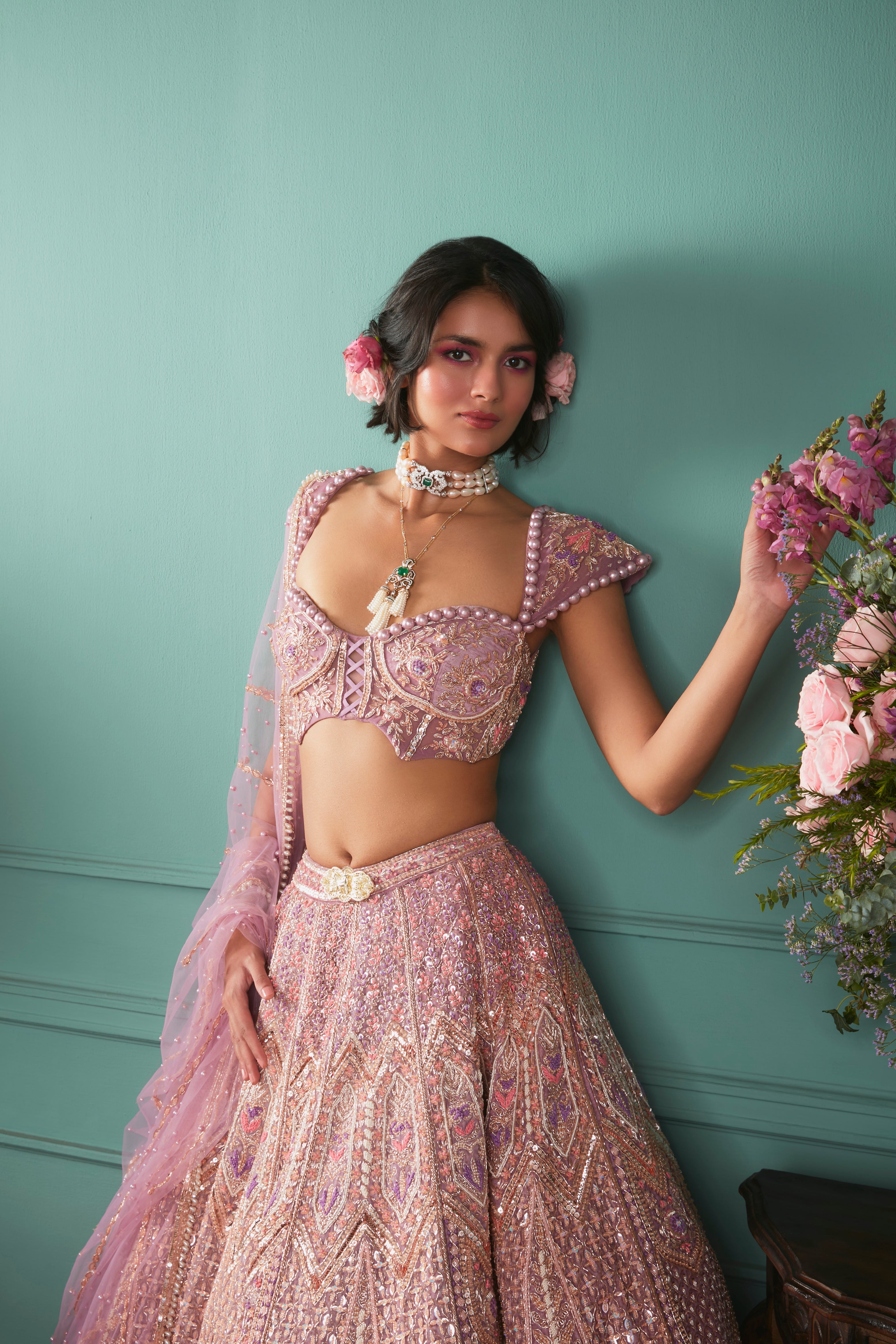 Lilac Lehenga With Seven Vows Elements