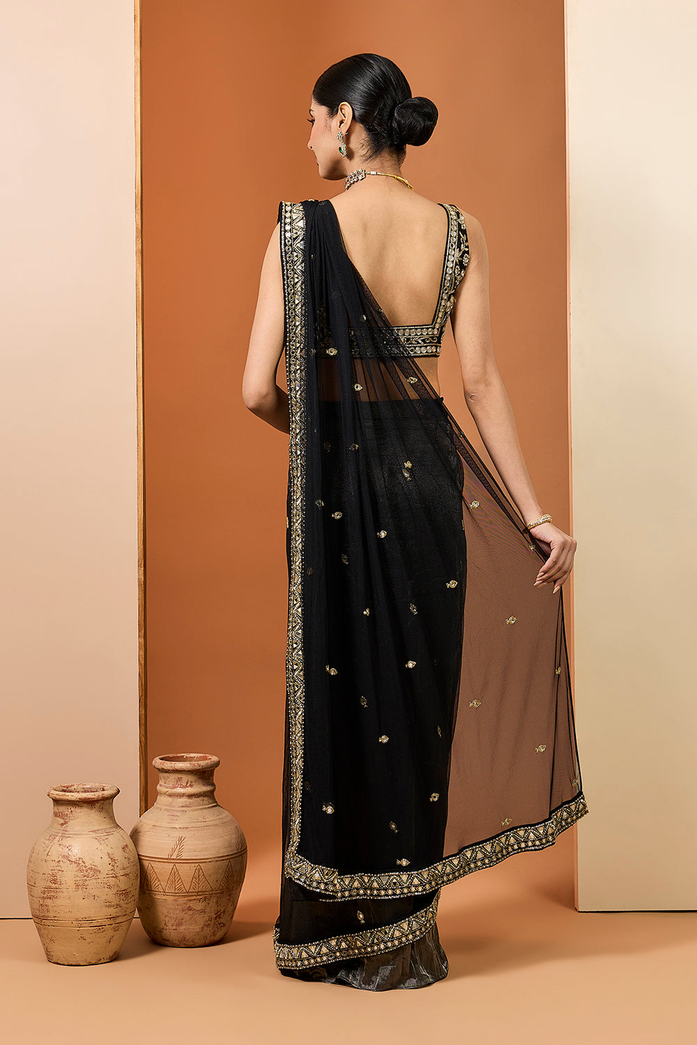 Black Silk Tissue Net Saree