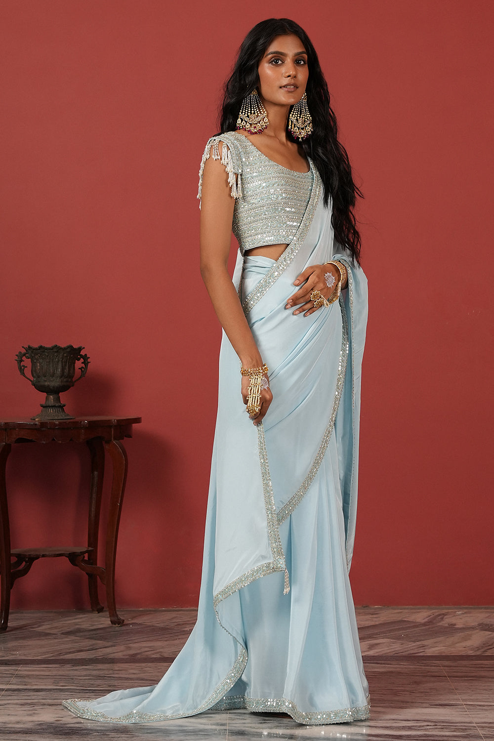 Blue Tassel Saree