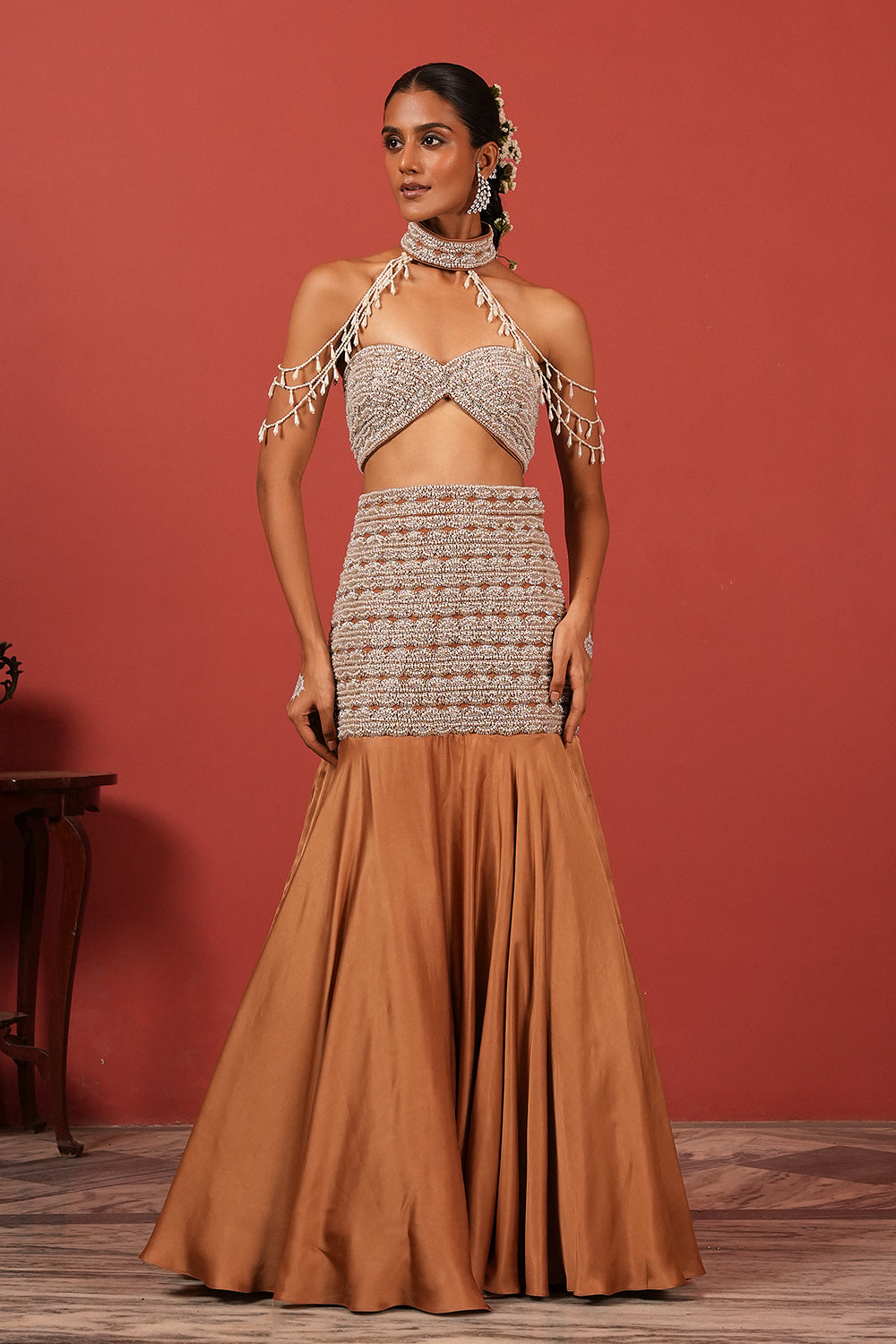 Brown Fusion Lehenga Set