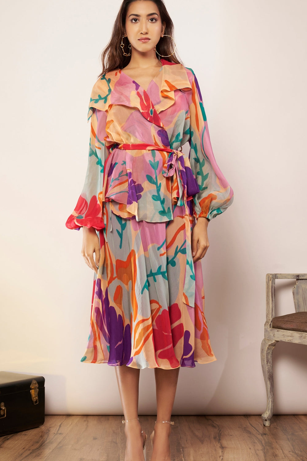 Organza Overlap Shirt With Bralette