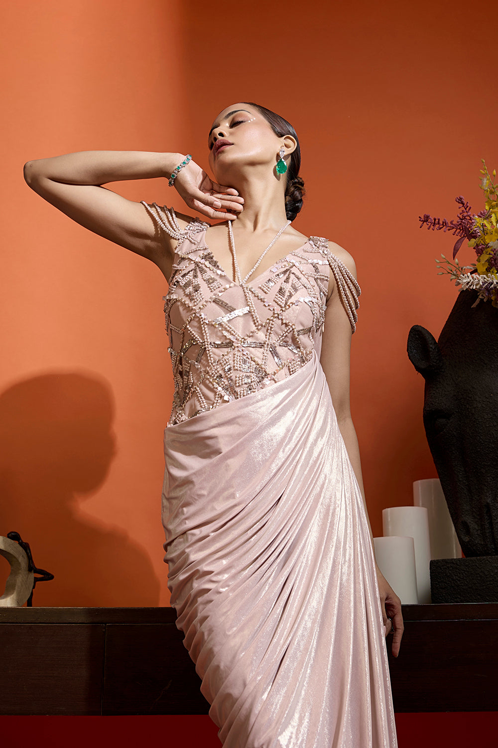 Champagne Pink Drape Gown