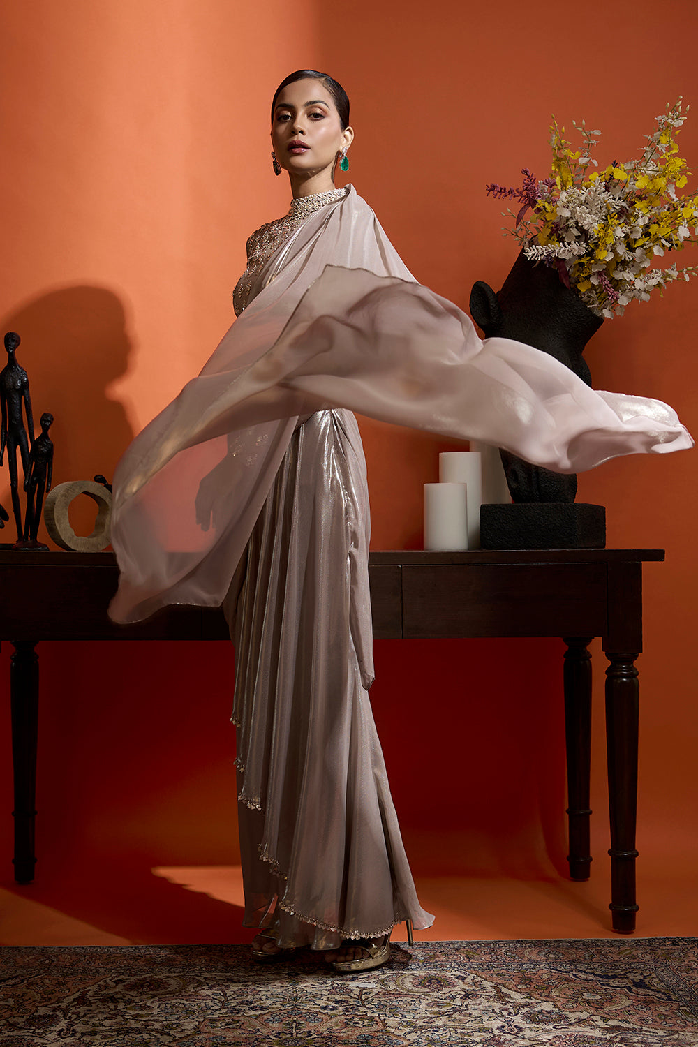 Cape Style Ensemble Paired with a Drape Skirt