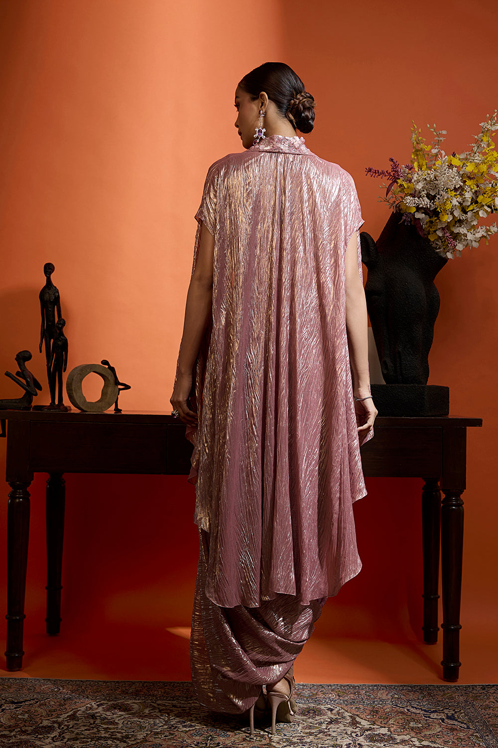 Metallic Rose Draped Ensemble