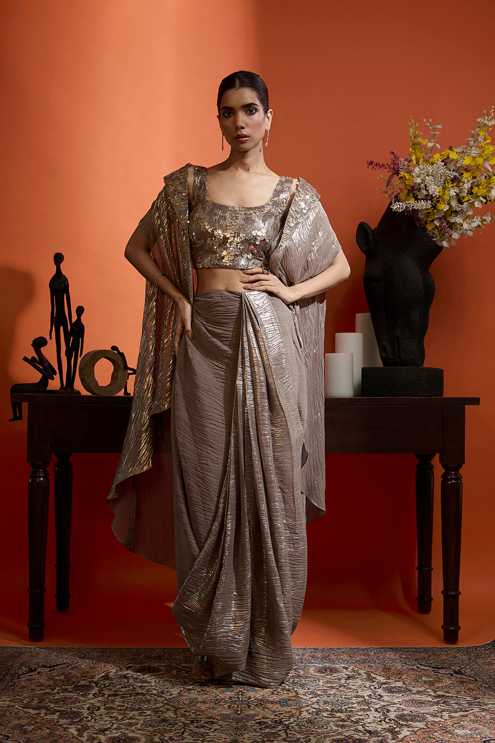 Metallic Champagne Gold Draped Ensemble