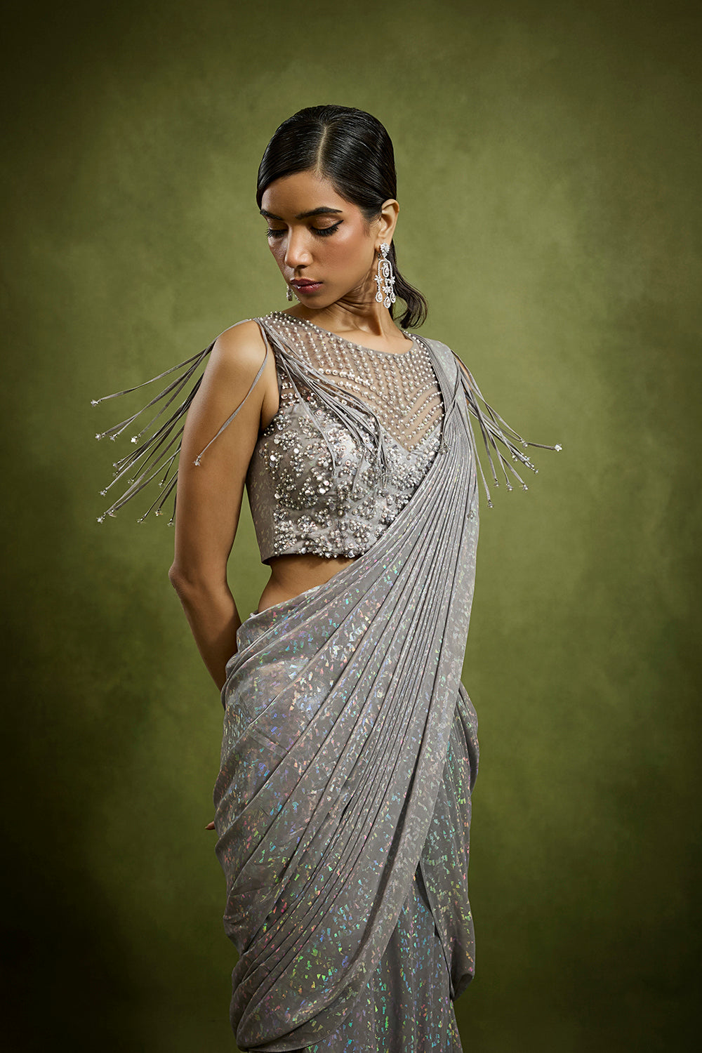 Slate Metallic Drape Saree