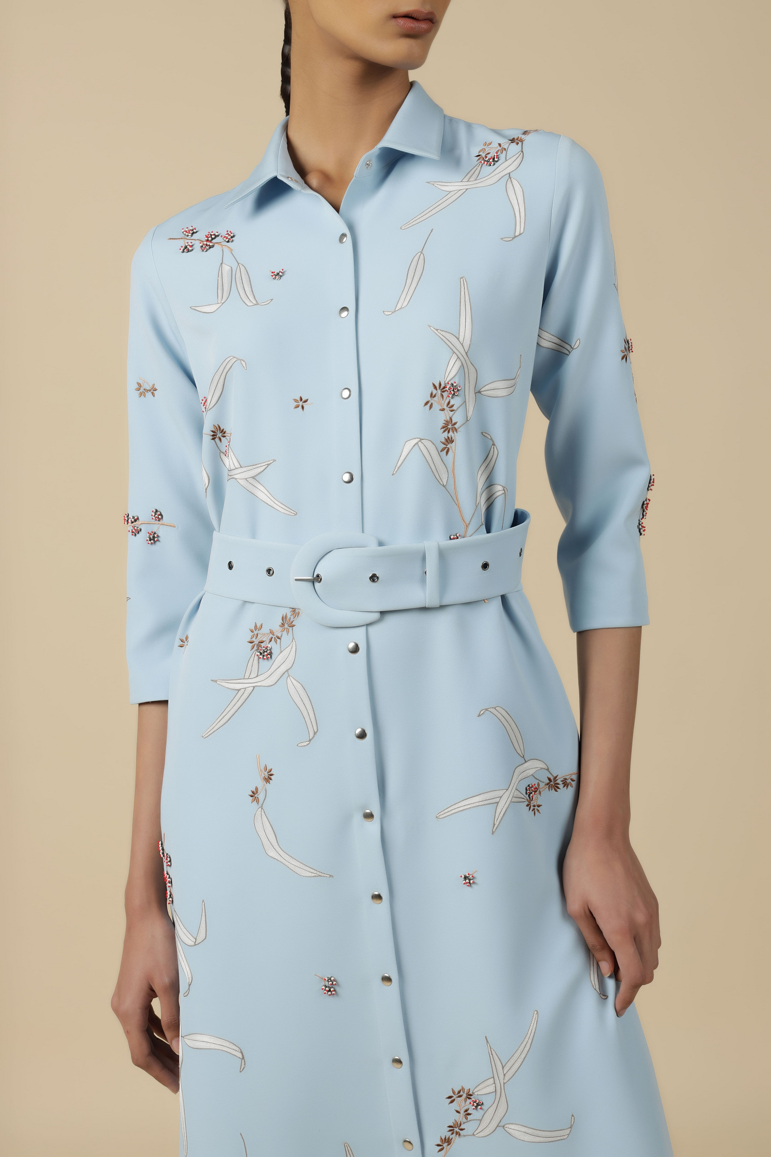 Eucalyptus Long Shirt Dress With Buckle Belt