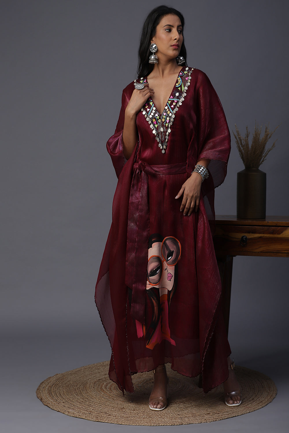 Orange Goggle Handpainted Kaftan - Auraya Fashion - Arpita Sulakshana - #tag1# - #tag2# - #tag3# - #tag3#