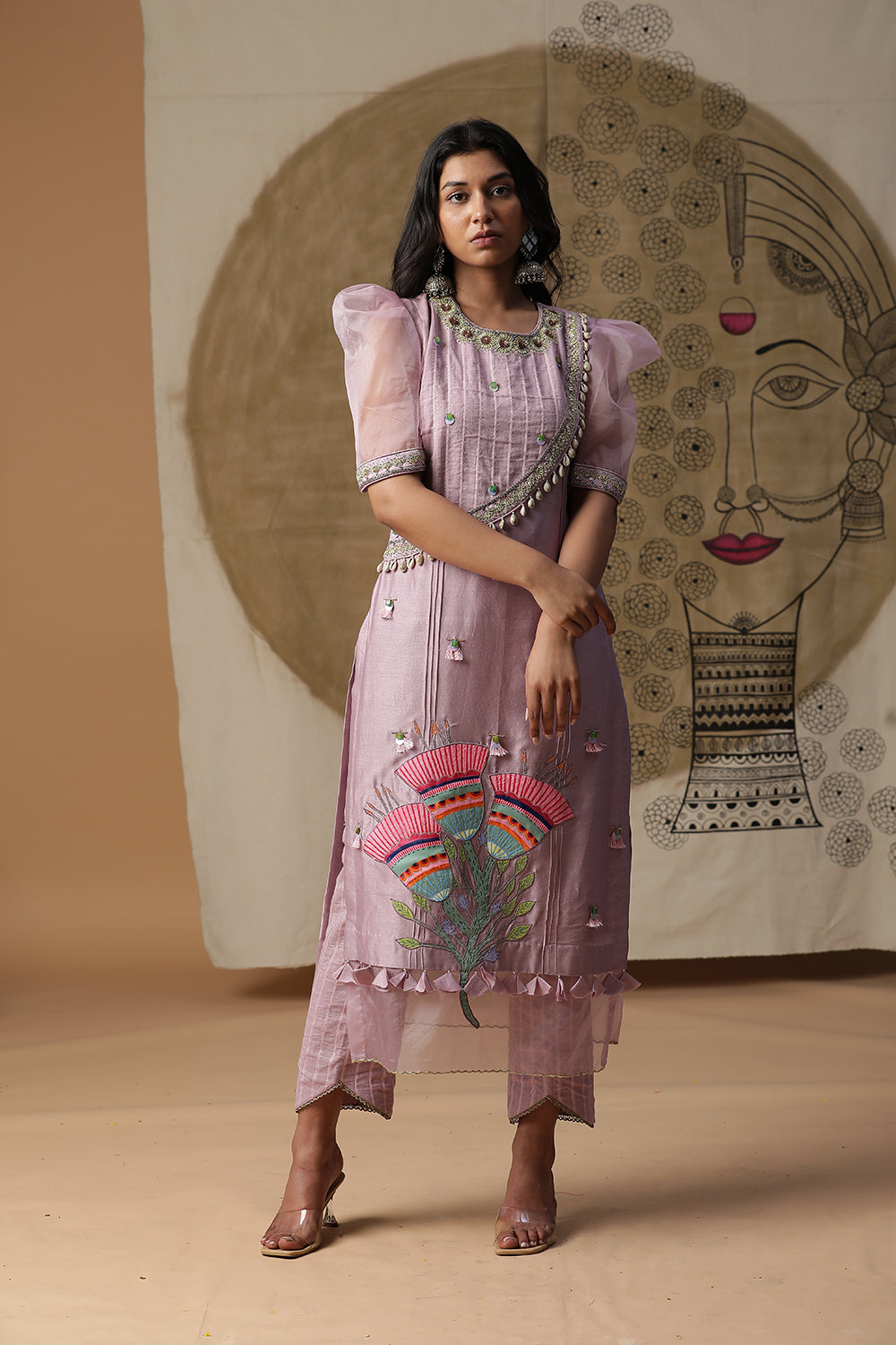 Lilac Handpainted Suit Set - Auraya Fashion - Arpita Sulakshana - #tag1# - #tag2# - #tag3# - #tag3#