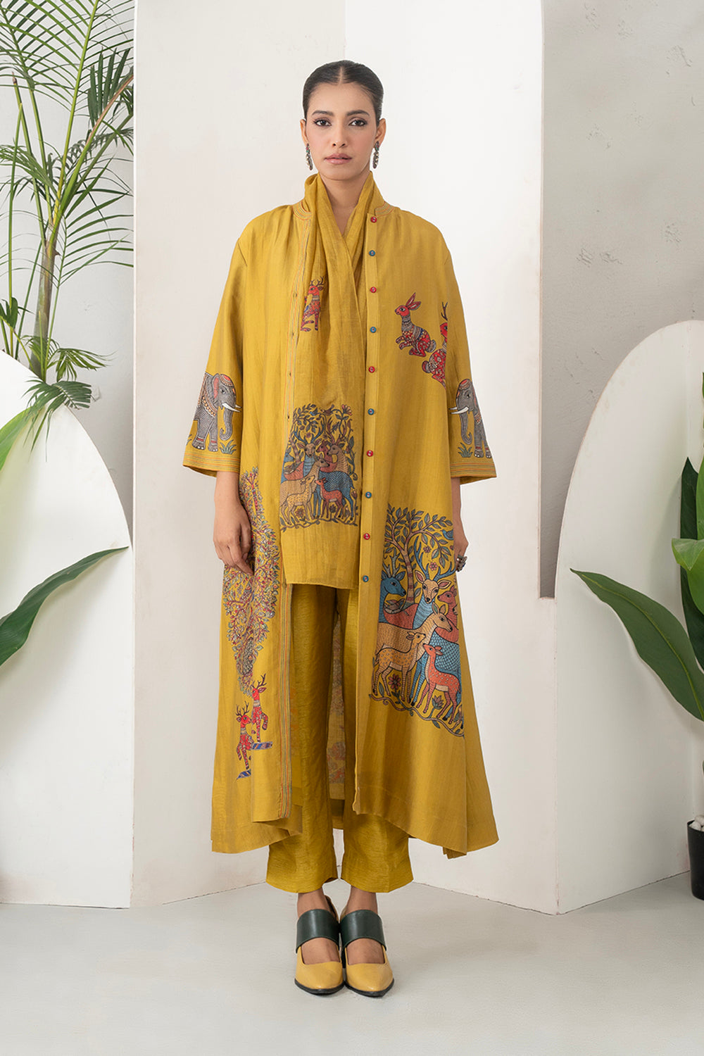 Mustard Silk Chanderi Traditional Inspired Printed Dress Set