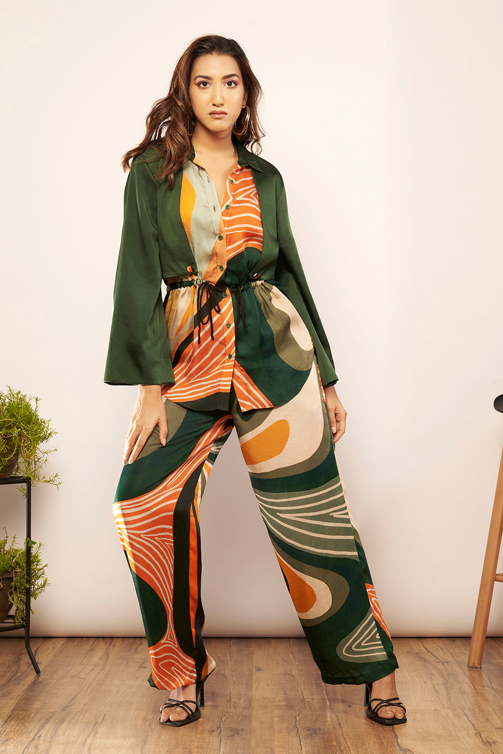 Printed Top with Cropped Blazer