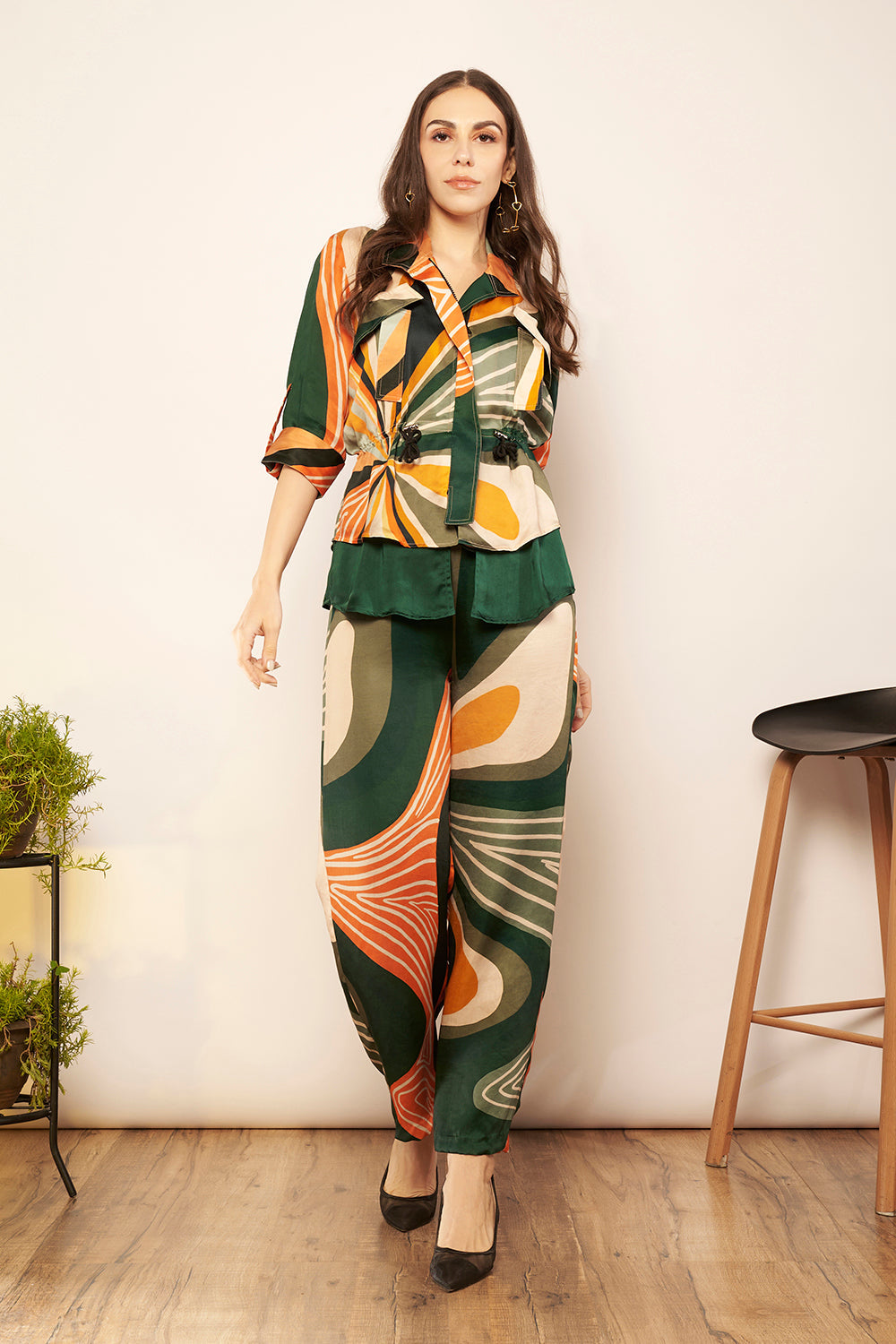 Green/Tangerine Layered Jacket Top