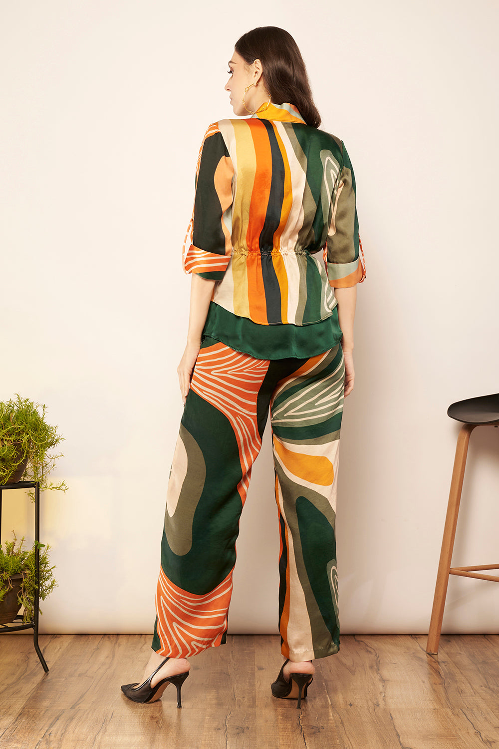 Green/Tangerine Layered Jacket Top