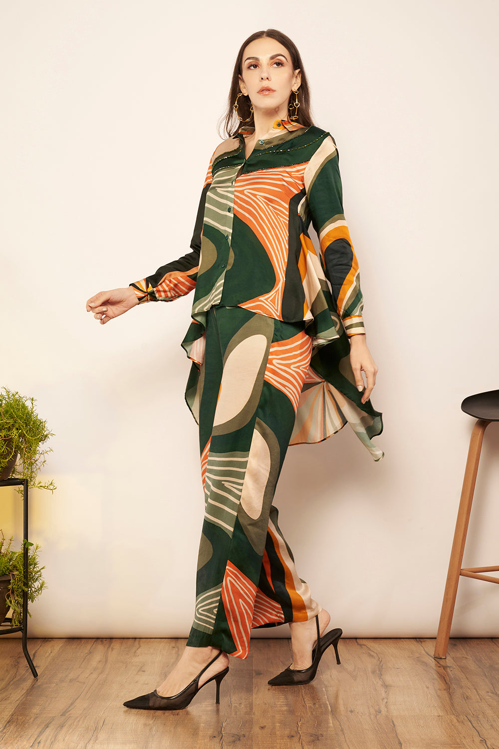 Green/Tangerine Straight Fit Pants