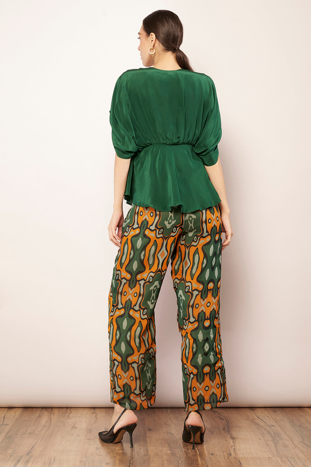 Green Crepe Ruched Top