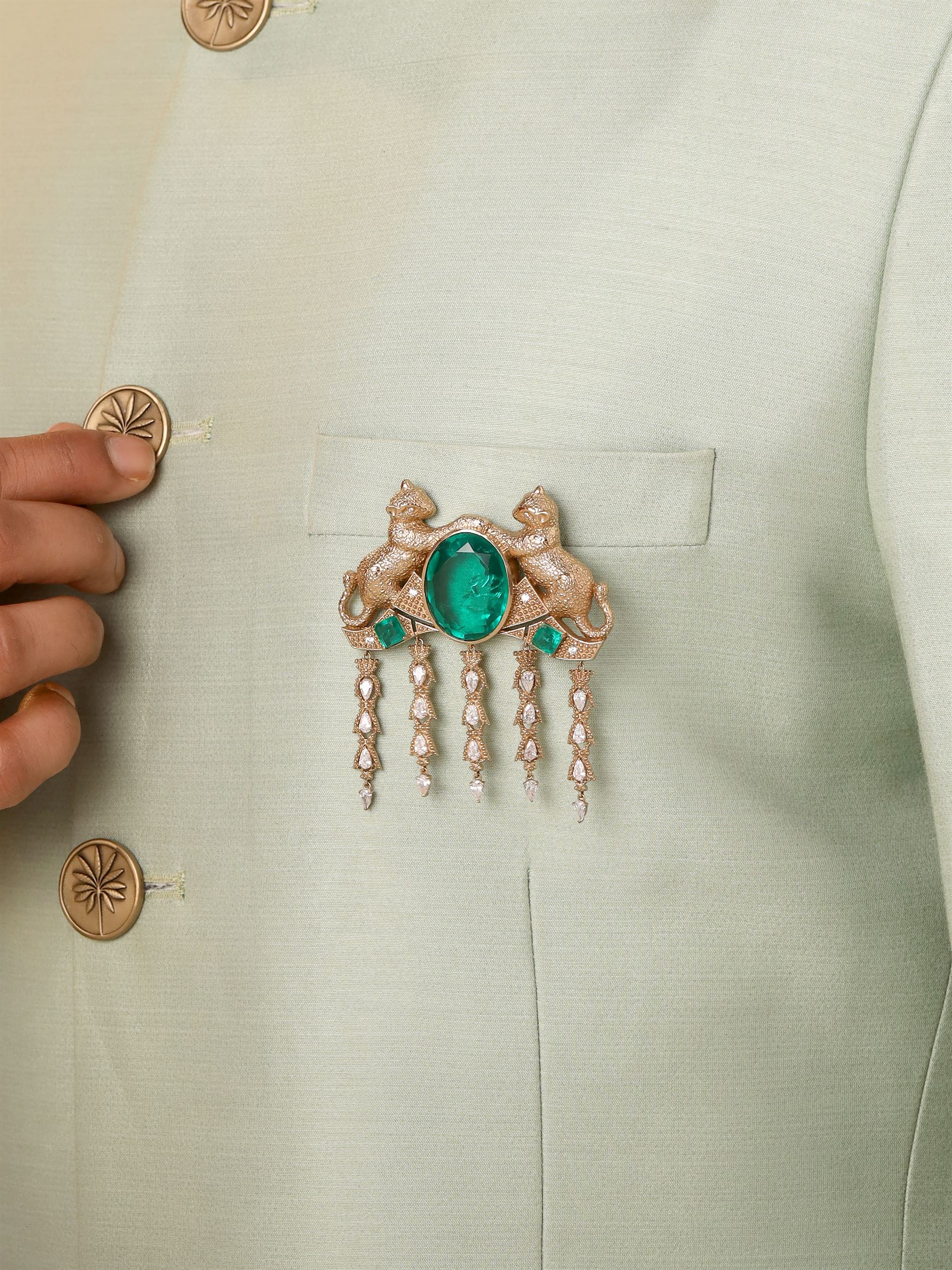 CY Cosa Nostraa Tez Cheetah Green Brooch Closeup 1