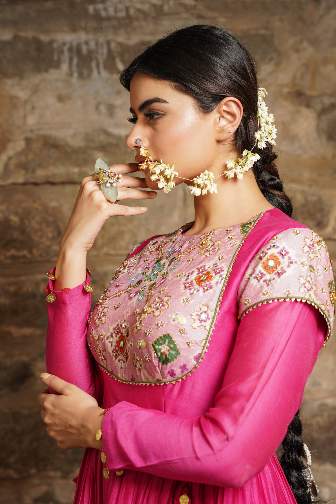 Shabnam-Sizzling Pink With Emerald Green Sharara Set