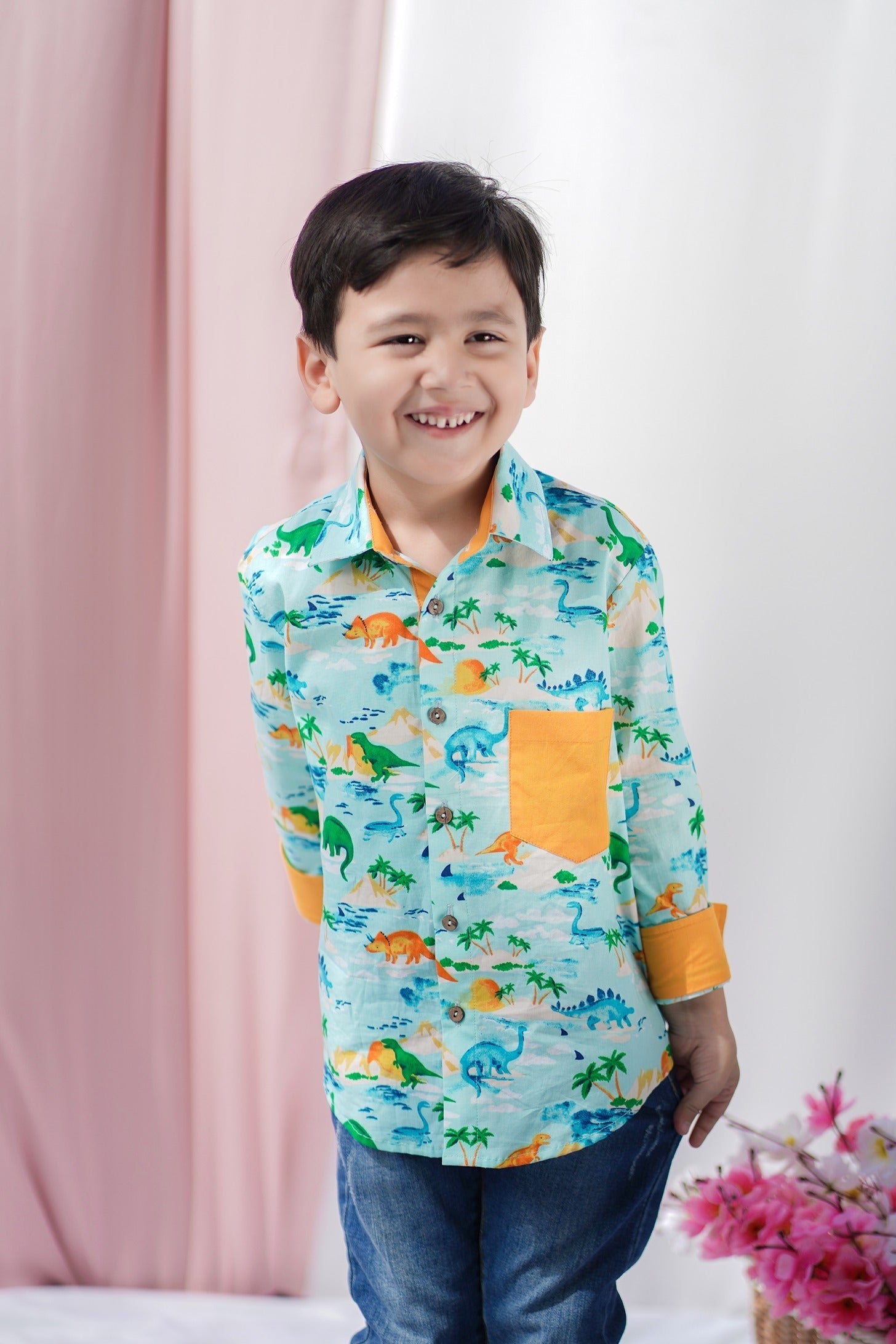 "Dino-Roar" Boys Cotton Shirt - CuddlesClothing