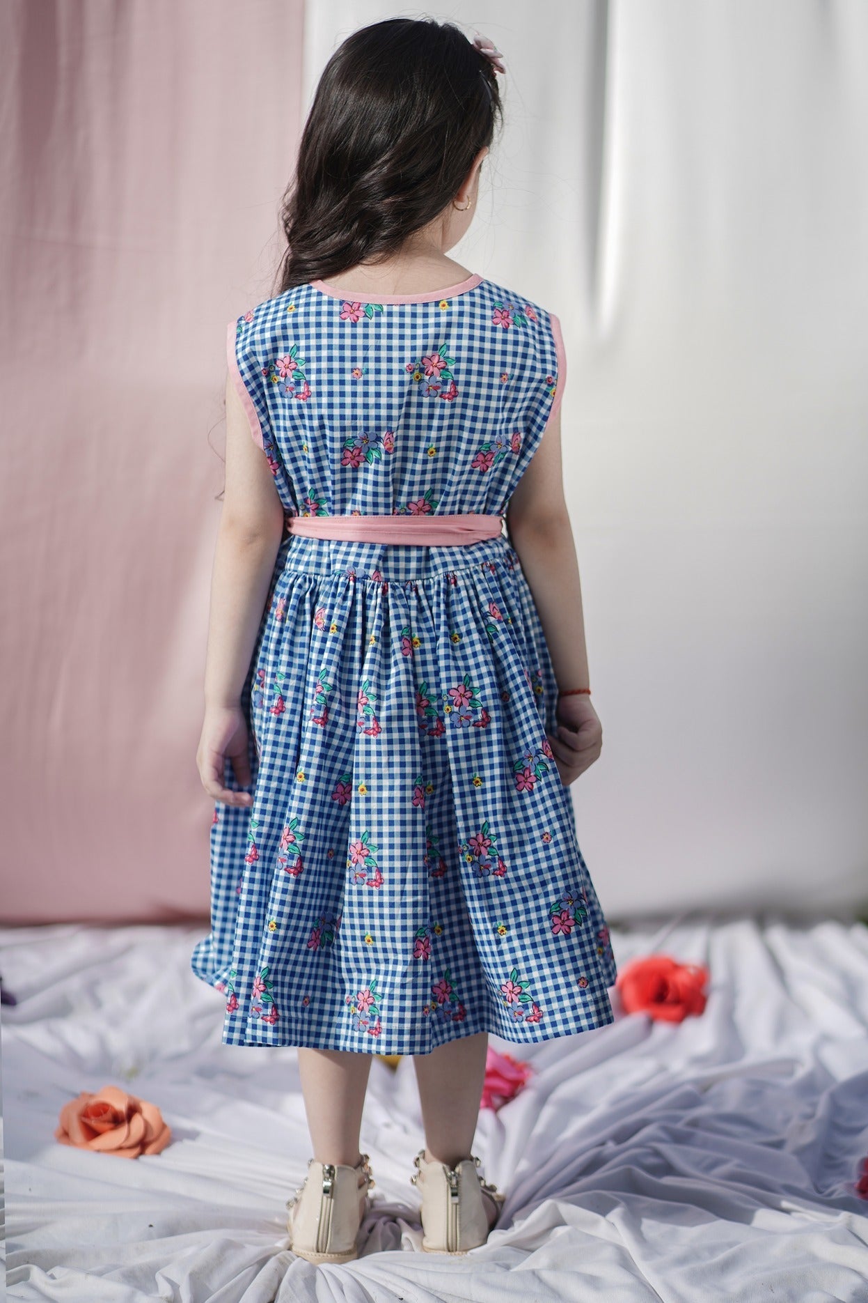 "Garden Plaid" Girls Cotton Sleeveless Dress - CuddlesClothing