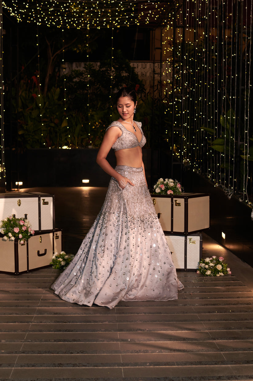 CY Jigar & Nikita Shahi Shimmer Lehenga Set-Side-1