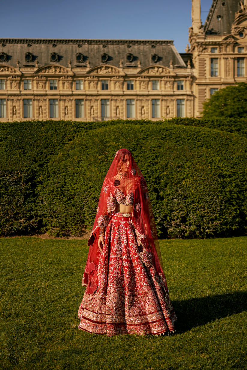 Red Embroidered lehenga Set