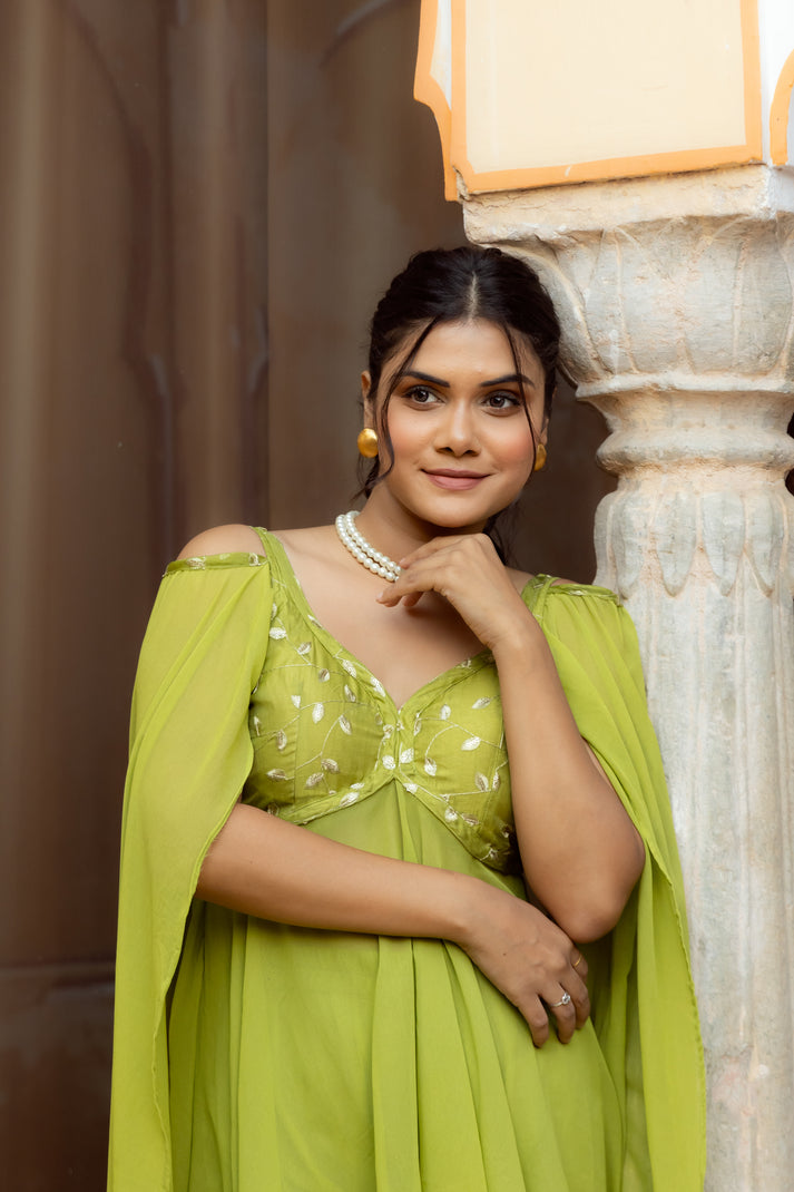 CY Deasha India Gauri Sheen Green Embroidered Co-Ord Set Closeup 2