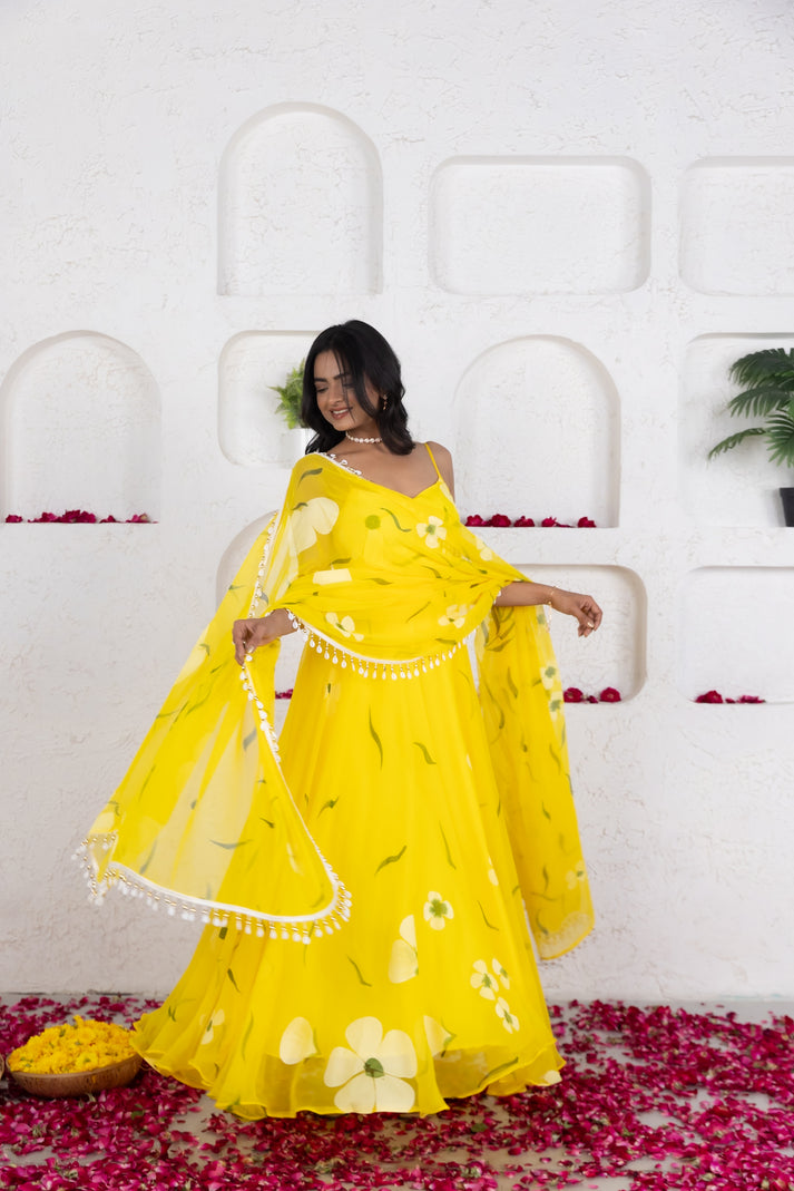 CY Deasha India Nysa Yellow Handpainted Anarkali Set Front 2