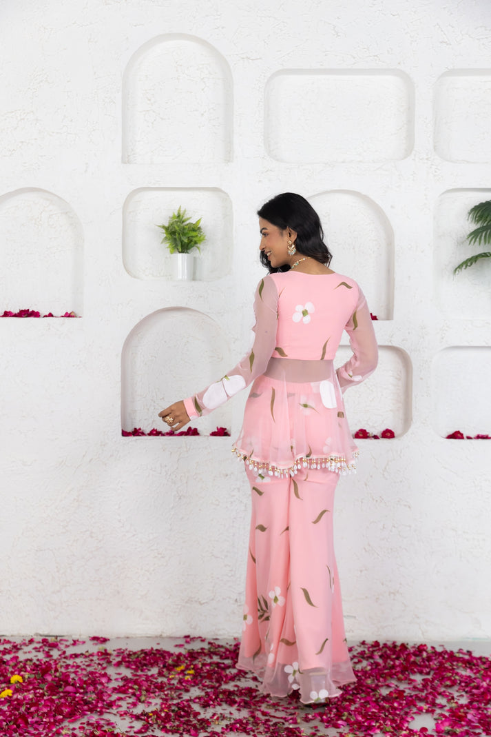 CY Deasha India Seira Pastel Pink Handpainted Co-Ord Set Back 1