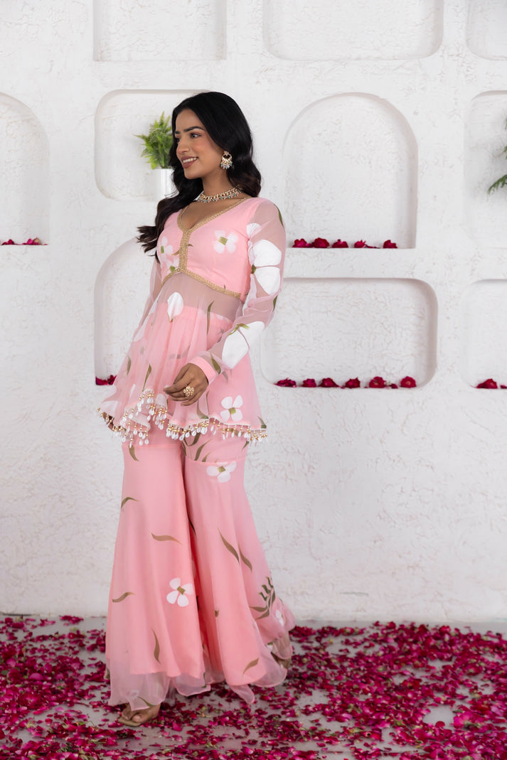 CY Deasha India Seira Pastel Pink Handpainted Co-Ord Set Front 4